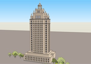 某简欧高层办公楼建筑设计SU(草图大师)模型