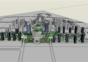 某现代风格商业街城市概念规划设计SU(草图大师)模型