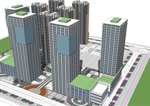 某现代风格商业、办公、公寓综合项目建筑楼设计SU(草图大师)模型