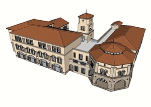欧式风格沿街幼儿园建筑设计SU(草图大师)模型