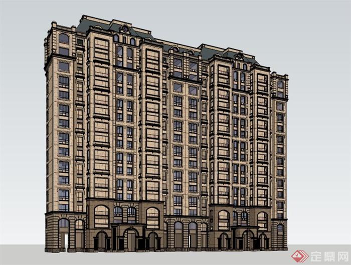 某法式高层住宅建筑设计SU模型素材(1)