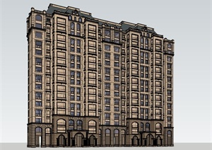某法式高层住宅建筑设计SU(草图大师)模型素材