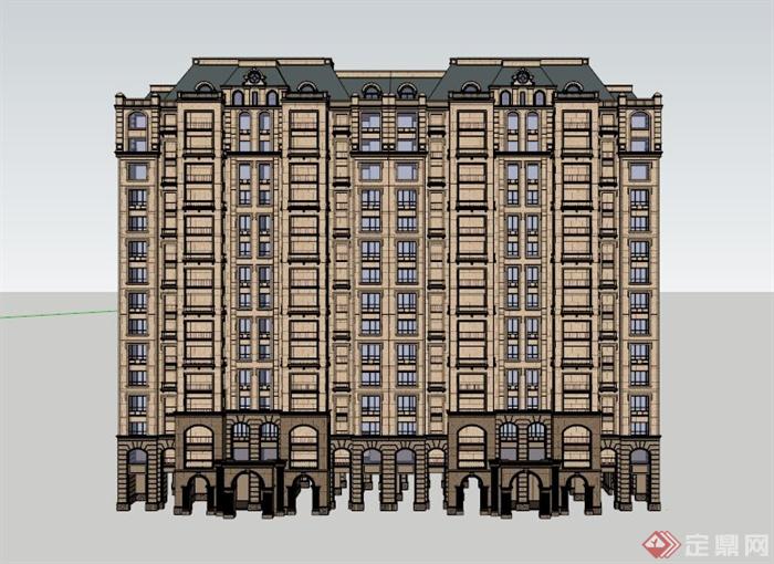 某法式高层住宅建筑设计SU模型素材(3)