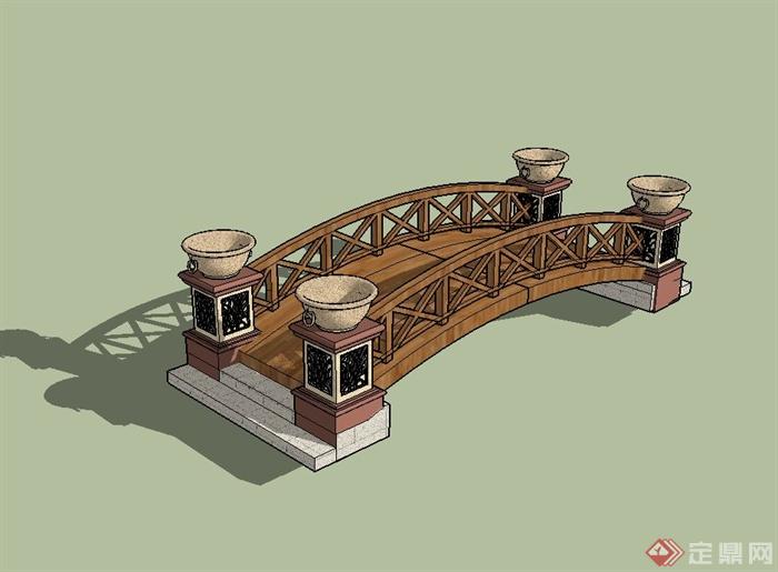 现代风格木桥园桥设计su模型(2)
