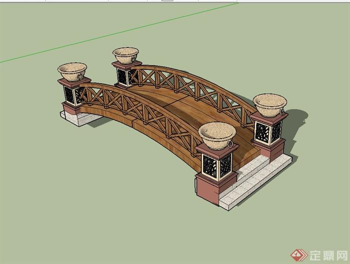 现代风格木桥园桥设计su模型(3)