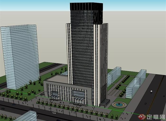 现代简约高层办公楼设计SU模型(1)