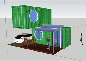 两层集装箱式住宅建筑设计SU(草图大师)模型