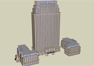 新古典对称高层办公楼SU(草图大师)模型