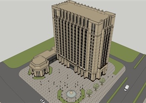 新古典风格高端酒店建筑设计SU(草图大师)模型