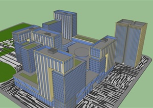 某现代风格总部办公楼建筑设计SU(草图大师)模型