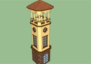 欧式风格多种不同的景观塔楼建筑设计SU(草图大师)模型