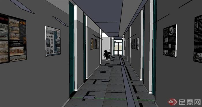 某现代风格学校走廊展示设计su模型(2)