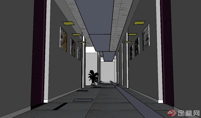 某现代风格学生宿舍走廊设计su模型(3)