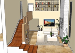现代风格室内住宅空间书房客厅装饰设计SU(草图大师)模型