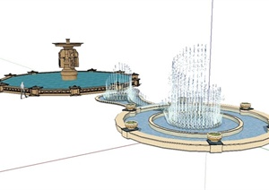 两个不同的欧式水钵水池喷泉水池设计SU(草图大师)模型