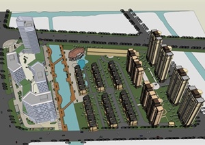 某城市地块住宅楼以及商业办公楼建筑楼群设计SU(草图大师)模型