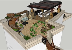 某现代风格屋顶庭院花园设计SU(草图大师)模型