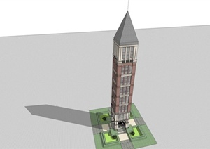英式风格塔楼建筑设计SU(草图大师)模型