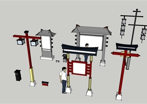 新中式风格指示牌与灯具设计SU(草图大师)模型