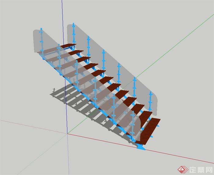 现代风格玻璃栏杆楼梯设计su模型(2)