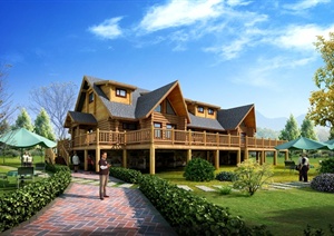 东南亚风格木屋建筑设计SU(草图大师)模型
