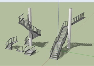 现代风格多种不同的楼梯设计SU(草图大师)模型