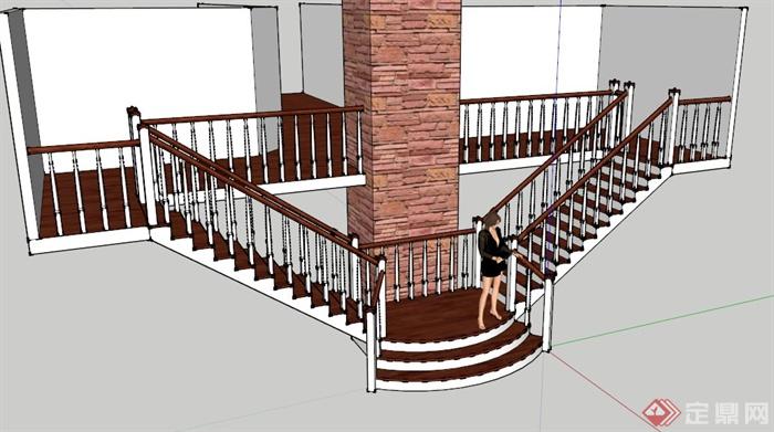 现代木质楼梯设计SU模型(1)