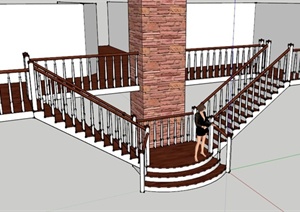 现代木质楼梯设计SU(草图大师)模型