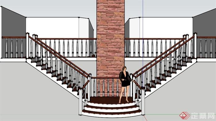 现代木质楼梯设计SU模型(3)
