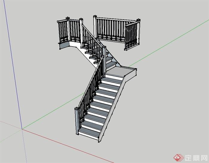 现代风格室内住宅空间楼梯设计SU模型(1)