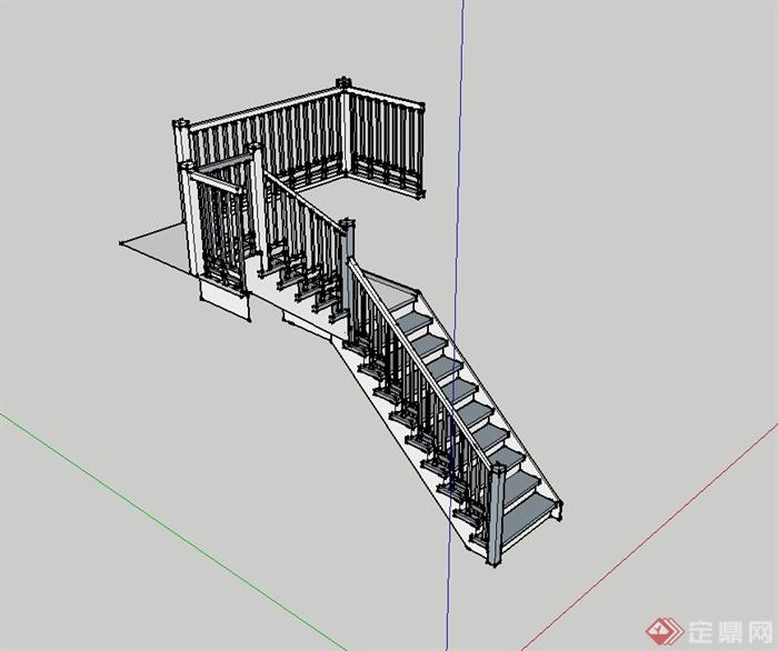 现代风格室内住宅空间楼梯设计SU模型(2)
