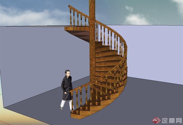 现代风格精致详细别墅室内旋转楼梯设计su模型(1)