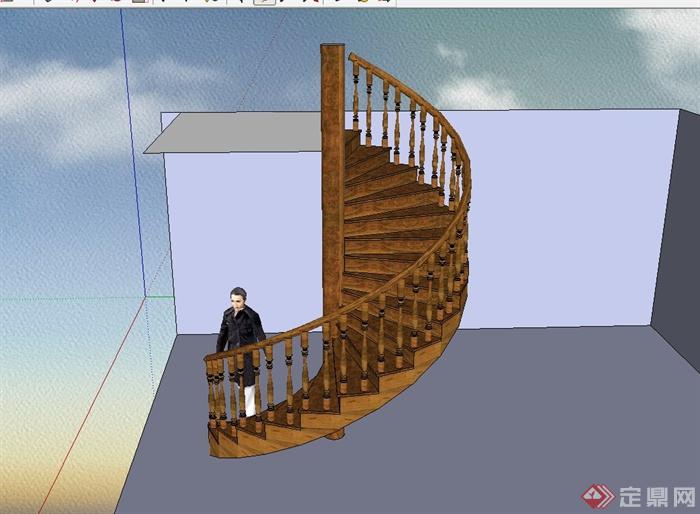 现代风格精致详细别墅室内旋转楼梯设计su模型(2)