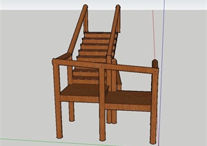 某现代风格建筑全木质楼梯设计SU(草图大师)模型