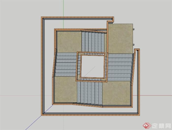 玻璃围栏旋转楼梯设计SU模型(2)