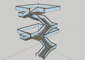 玻璃围栏旋转楼梯设计SU(草图大师)模型