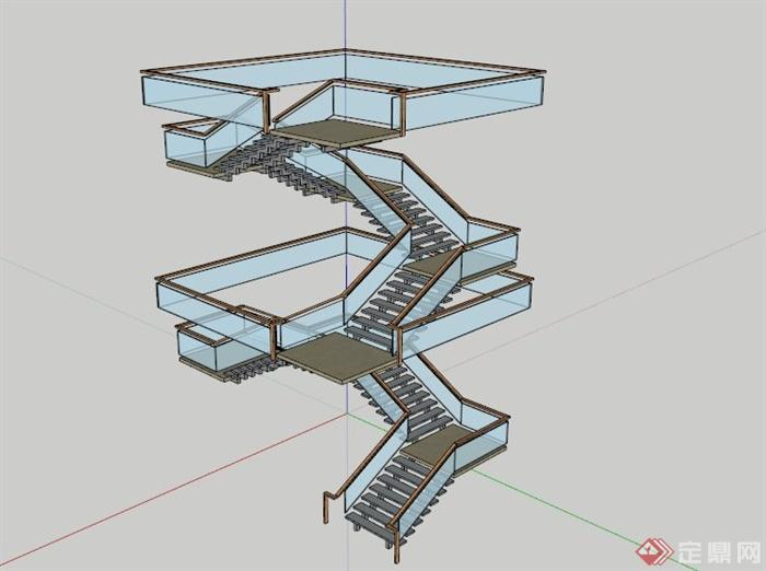 玻璃围栏旋转楼梯设计SU模型(1)