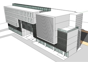 现代玻璃幕墙教学楼建筑设计SU(草图大师)模型素材