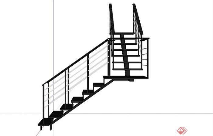 室内转角铁楼梯设计SU模型(4)