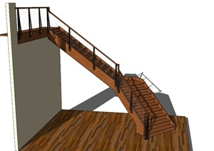 室内木质楼梯设计SU(草图大师)模型