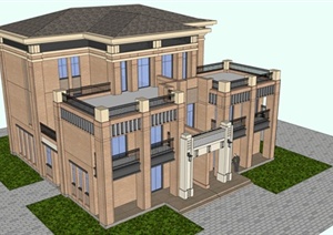 新古典风格私人别墅建筑设计SU(草图大师)模型