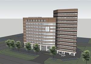 高层连体办公楼建筑设计SU(草图大师)模型