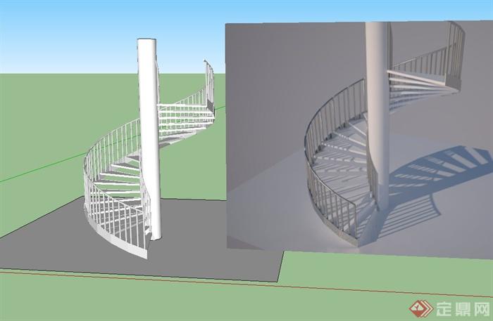 现代风格室内旋转楼梯设计su模型(1)