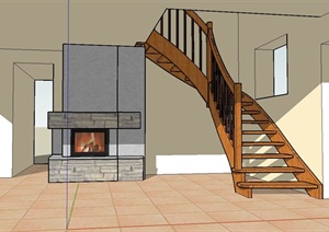 现代风格室内空间木楼梯设计SU(草图大师)模型
