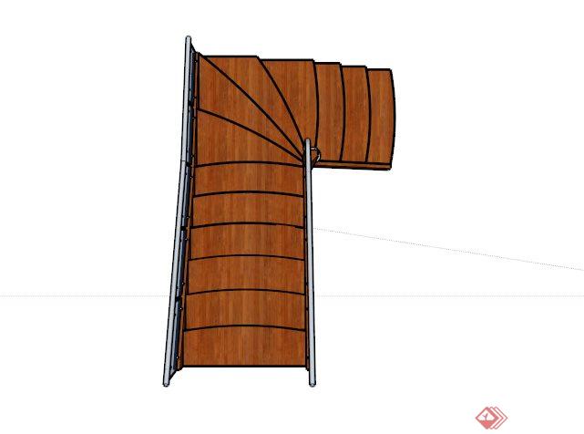 室内玻璃围栏木楼梯设计SU模型(2)