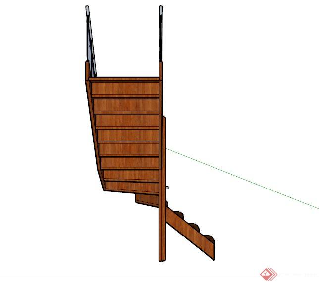 室内玻璃围栏木楼梯设计SU模型(3)