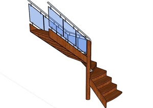 室内玻璃围栏木楼梯设计SU(草图大师)模型
