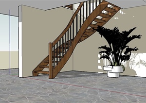现代风格室内住宅楼梯设计SU(草图大师)模型