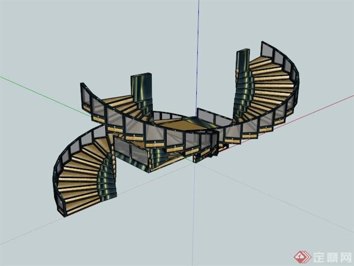 现代豪华双跑楼梯设计SU模型(1)