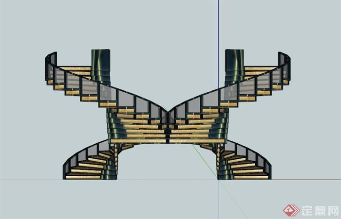 现代豪华双跑楼梯设计SU模型(3)